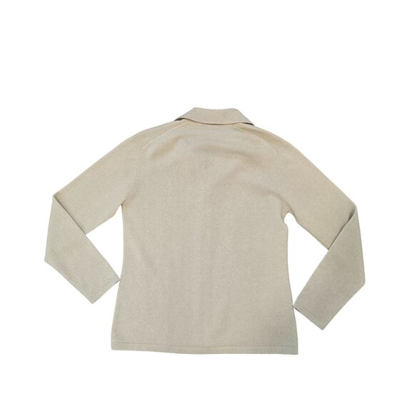 Neiman Marcus Exclusive Beige Cashmere Button-Up Cardigan Sweater Medium collard - Picture 2 of 8